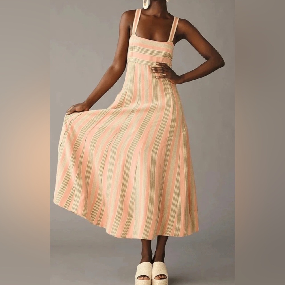 NWOT Anthropologie Coral and Cream Striped Maxi Dress